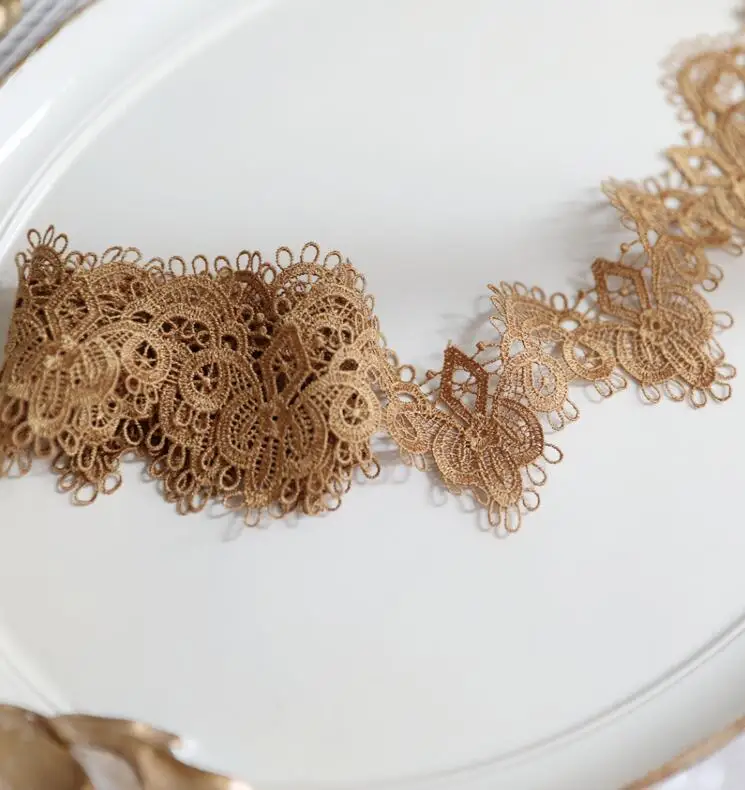 Light brown 2 метра, светильник цвета слоновой кости, коричневый, роскошная кружевная отделка для свадебного платья, свадебные головные уборы, водорастворимые кружевные украшения, Венеция, 4,7 см - Цвет: Light brown
