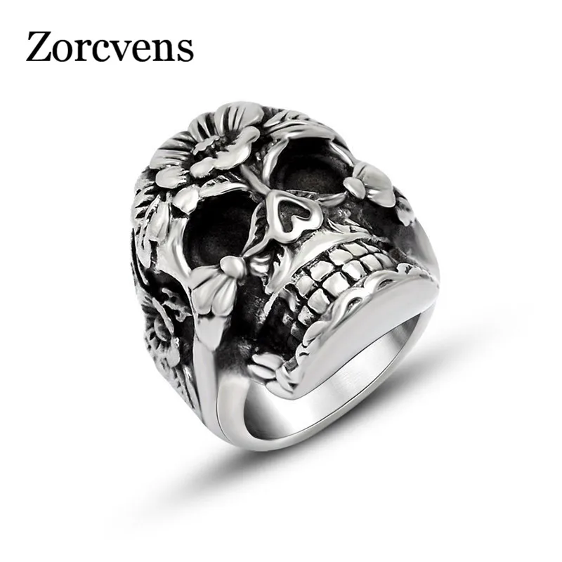 ZORCVENS винтажные европейские серебристые кольца с черепом из нержавеющей стали