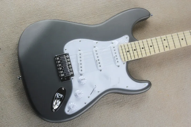 Черная электрическая гитара белый щит звукосниматель SSS Кленовая грифельная