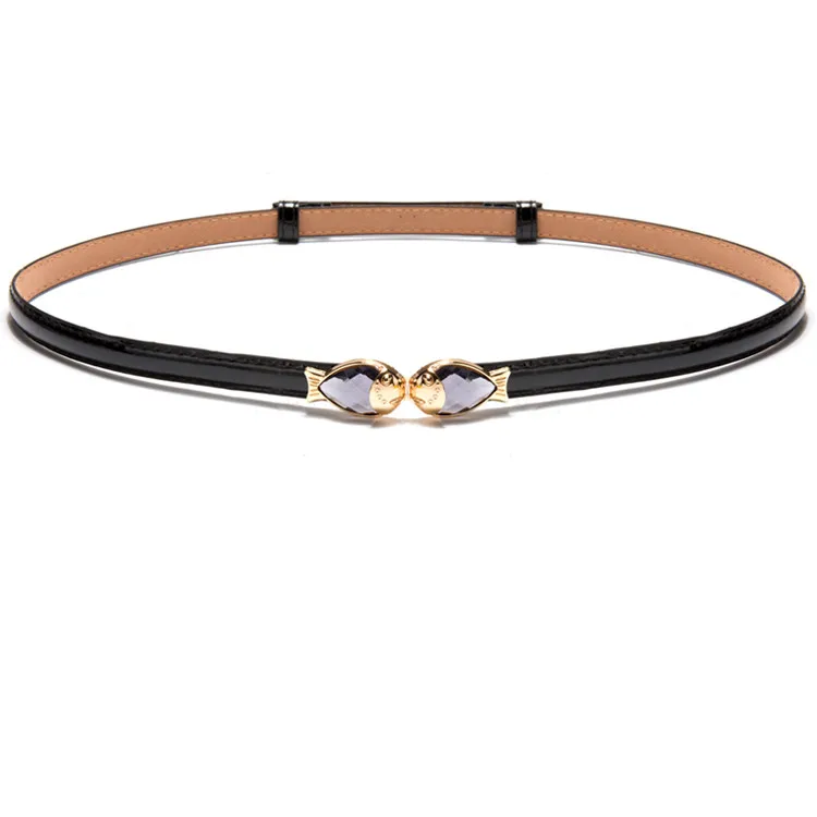 style 2 black Горячее предложение, новые черные ремни из лакированной кожи, женские тонкие ремни для девочек, украшенные красными рыбками, золотыми пряжками, белые ремни для женщин - Цвет: style 2 black