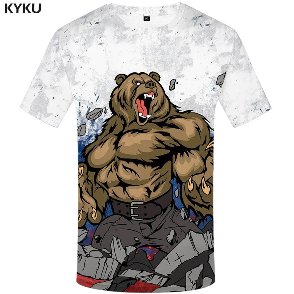 

KYKU Russia T shirt Russian flag Top Tees Bear Tee Fitness Tshirts Shirts Womens 3d Top Anime Fitness Japanese