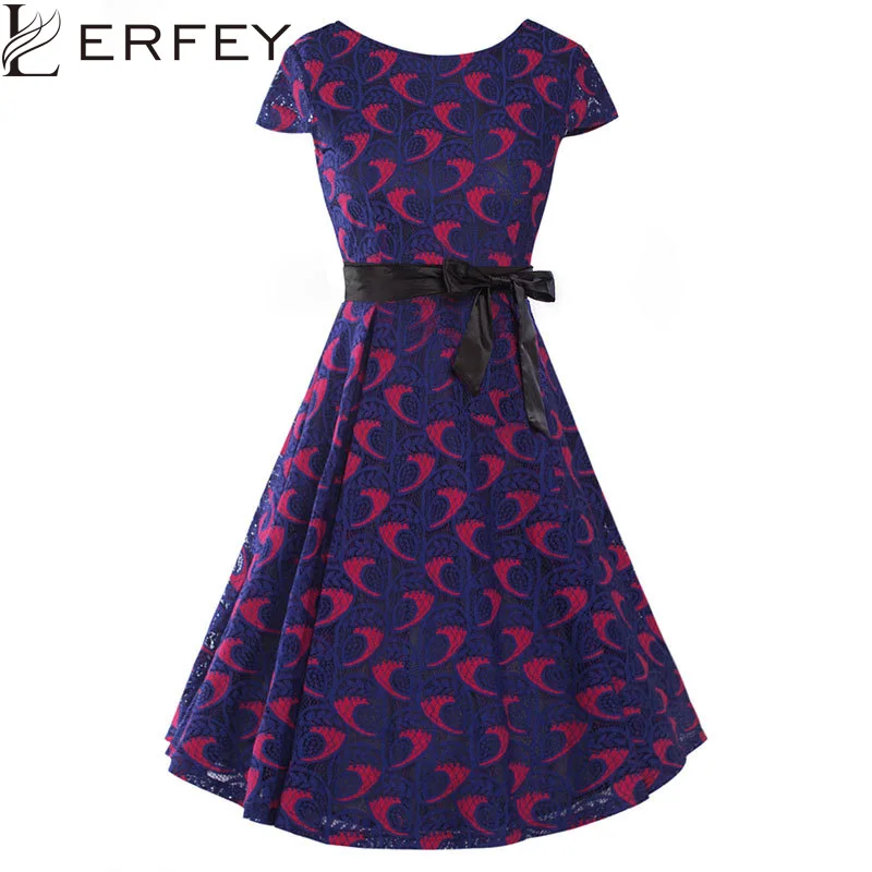 Lerfey винтажные женские летние платье печатных ретро Pin Up rockablilly Одежда для