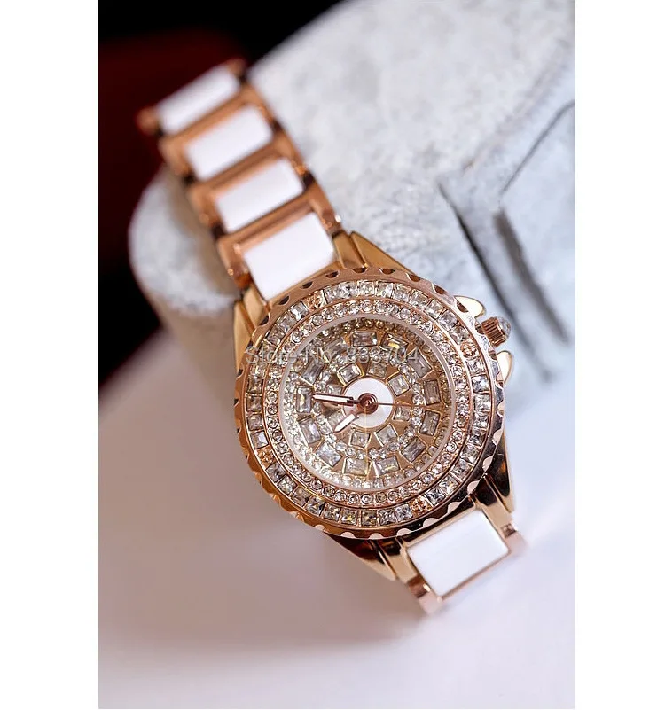 Новые женские модные часы роскошные с браслетом из розового золота кристаллами и