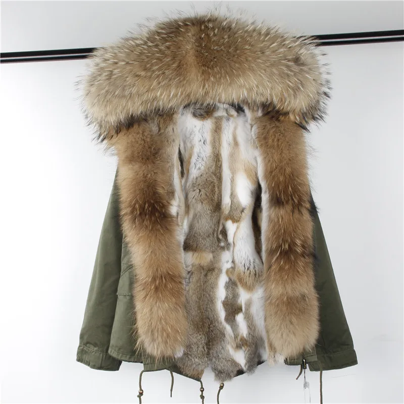 short OFTBUY, новинка, парка, натуральный мех, пальто, зимняя куртка для женщин, натуральный мех енота, воротник, теплый, толстый, мех кролика, подкладка, парки, отстегивающиеся - Цвет: short