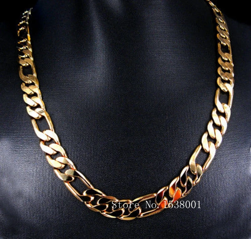 Ожерелье Фигаро мужское цепь из твердого желтого золота 10 мм шириной 24 дюйма|figaro