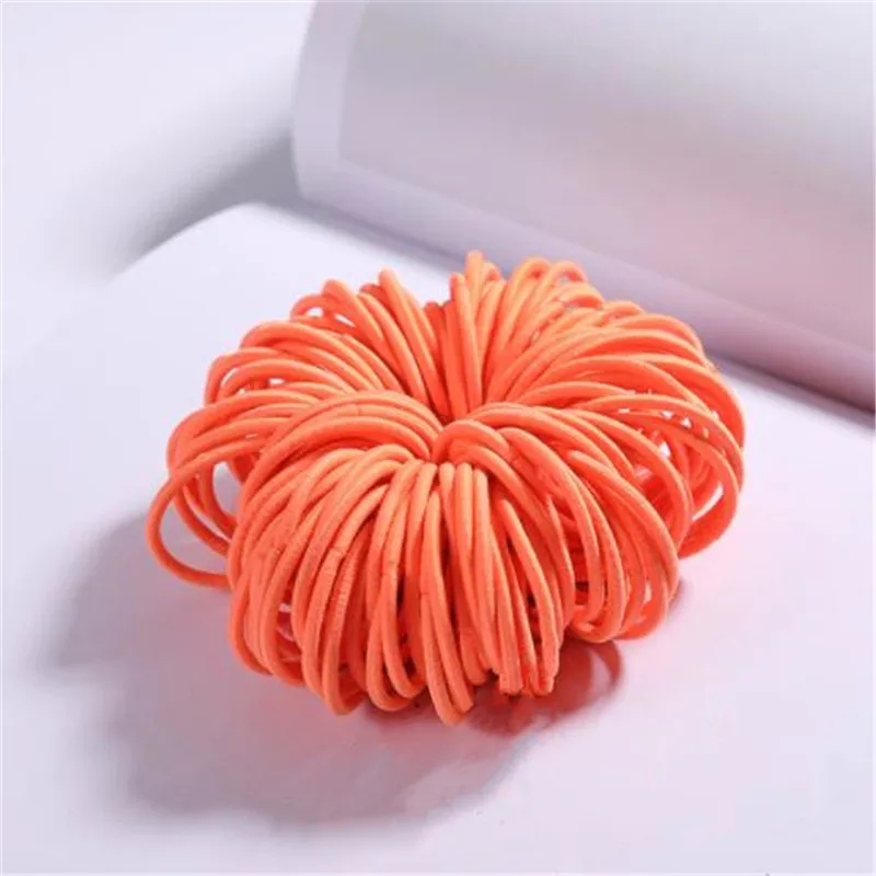 orange Новинка 100 шт./лот, нейлоновые резинки ярких цветов 3 см для девочек, безопасные эластичные резинки для волос для детей, держатель для хвоста, Детские аксессуары для волос - Цвет: orange