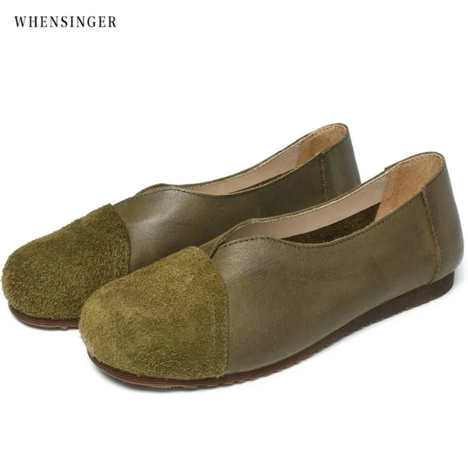 

Whensinger - Women Flat Shoes loafers Genuine Leather Casual dance Flats Shoe Vintage Elegant Fashion