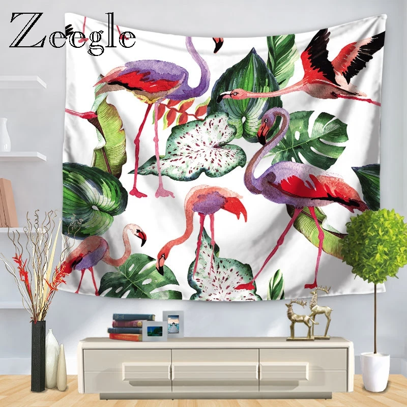 

Zeegle Flamingo Pattern Wall Hanging Mural Plants Printed Living Room Home Decor Art Tapestry on The Wall Beach Bedding Mat
