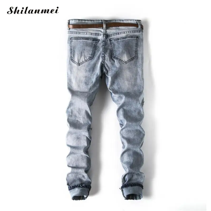 2018 Для мужчин джинсы Дизайн Slim Fit рваные байкерские Привет-улица s Distressed Denim Joggers