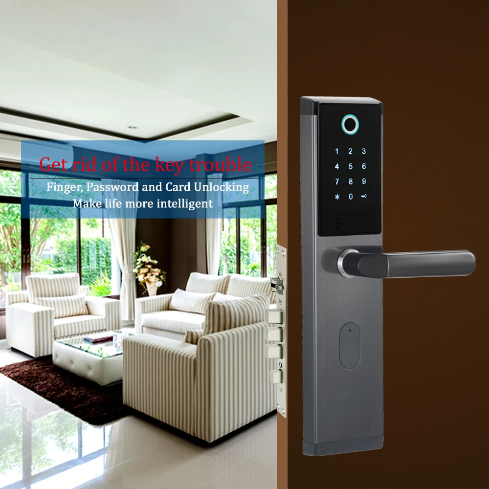 Digital Biometric Fingerprint Password Door Lock Keyless Smart Door Lock Fingerprint+Password+RFID Card+Key Unlocking 4 Ways