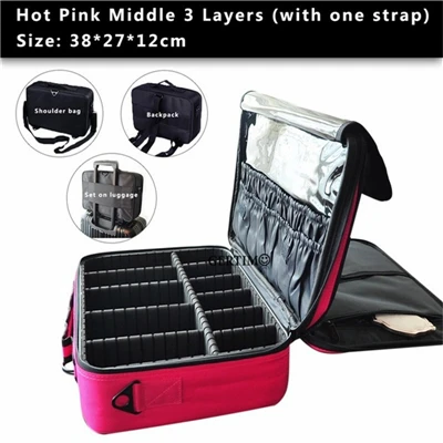 Pink Middle 3 Layer Женский органайзер для профессионального макияжа большой емкости чехол для хранения Оксфорд косметичка Высокое качество Повседневная разборка чемодан - Цвет: Pink Middle 3 Layer