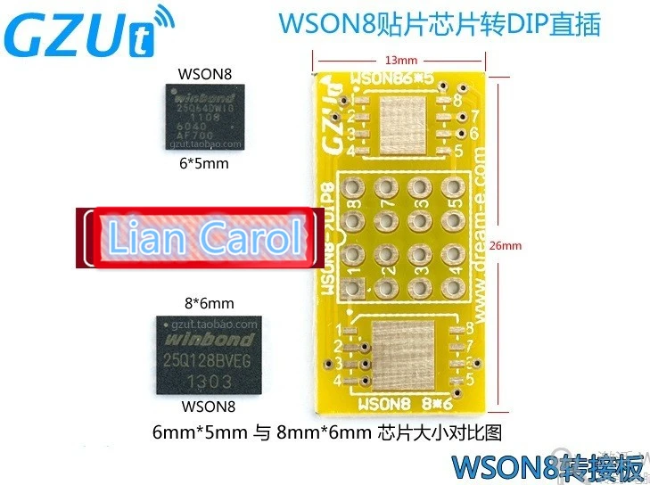 Адаптер программатора QFN8 на DIP8 разъем WSON8 DFN8 MLF8 для 25xxx 8x6 мм 6x5 wson8 spi8 JSPI1|qfn8|qfn8