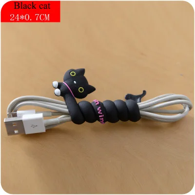 Black cat 2 шт. милый мобильный телефон с мультяшками USB крепление кабеля провода Органайзер держатель гарнитуры Линии Зажим для намотки кабельные стяжки - Цвет: Black cat