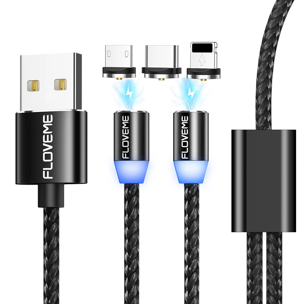 one set FLOVEME USB кабель 2 в 1 Магнитный кабель Быстрая зарядка магнитное зарядное устройство Micro USB C Lightnin для One Plus 6 5t для iPhone X XS - Цвет: one set