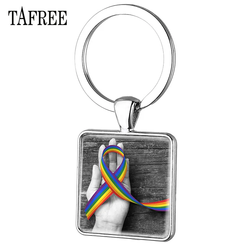 TAFREE ЛГБТ любовь лесбийские квадратные формы брелки со стеклянной радужной
