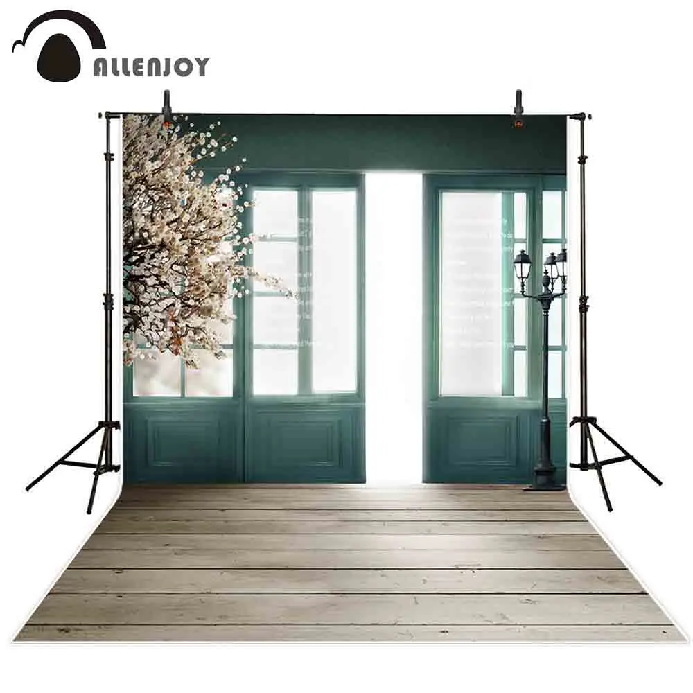 

Allenjoy photography backdrops wood door flower indoor light spring photo background wedding photocall photophone studio prop