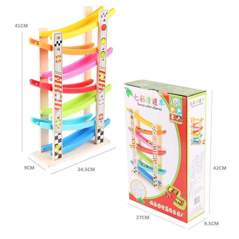 

Wooden 7-Layer Ramp Race Track Car Ramp Racer With 8 Mini Inertia Cars Sliding Toy Toddlers Kids Developmental Vehicel&Train Toy
