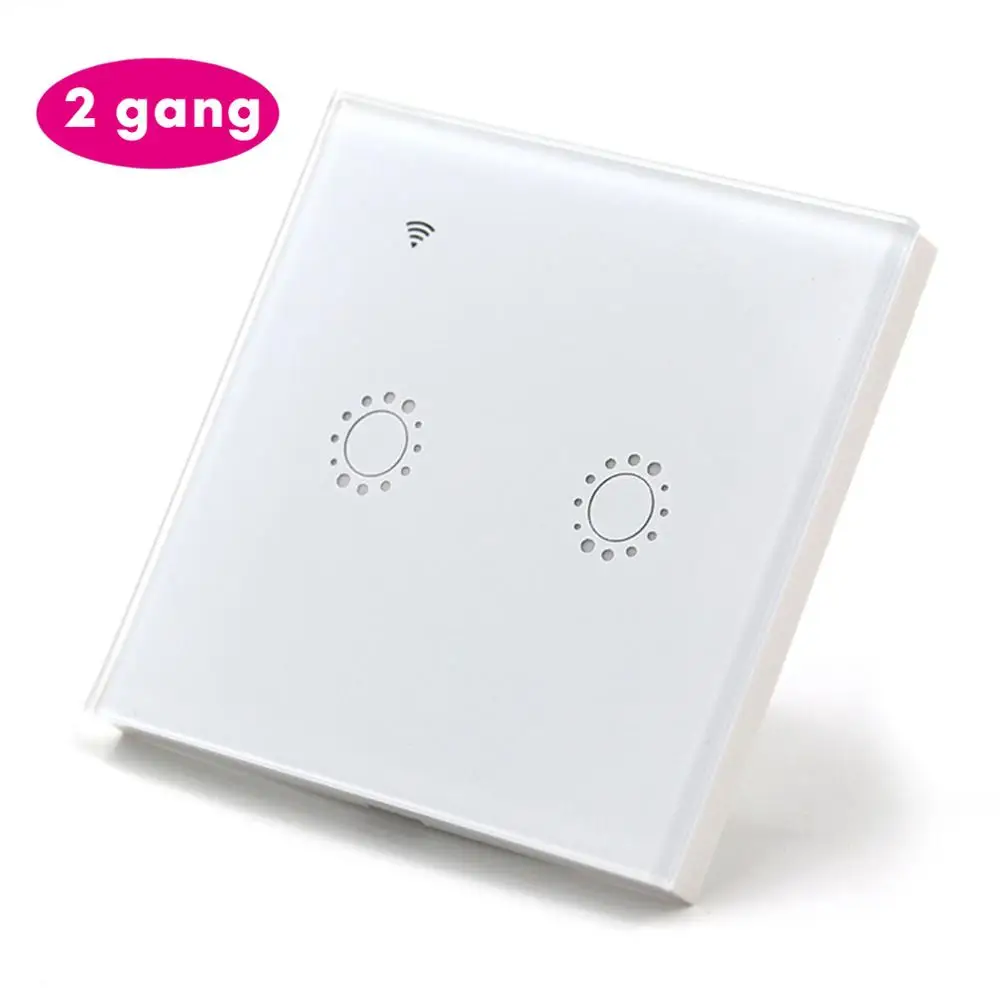 2 Gang Умный Wifi настенный сенсорный переключатель 1 2 3 банда стеклянная панель настенный светильник переключатель стандарт ЕС/Великобритания белый Ewelink Поддержка приложения Alexa Google Home - Комплект: 2 Gang