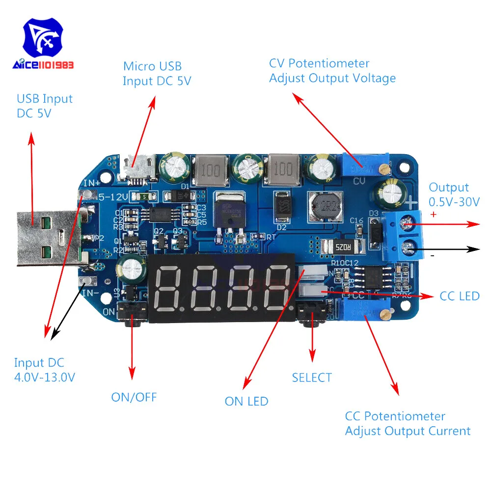 15 Вт регулируемый DC-DC CC CV USB 5 В до 3,3 В 9 в 12 В 24 в 30 в повышающий/понижающий источник питания повышающий понижающий преобразователь