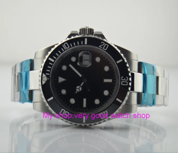 40 мм стеклянный черный керамический Безель автоматическая подсветка