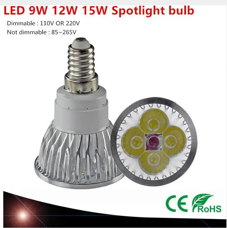 Super Bright 9W 12W 15W E14 LED lamp 110V 220V Dimmable Led Spotlight warm Natural Cools White E14 LED lamp