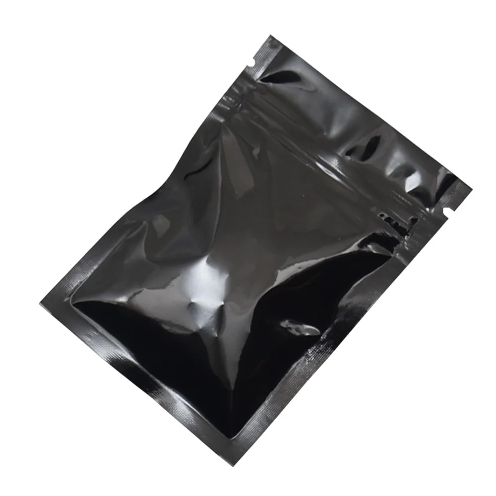 Черный пакет из алюминиевой фольги термоуплотнительный для хранения на молнии