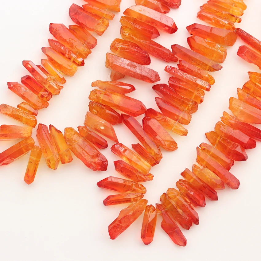 Orange Red Crystal Quartz Points Beads Jewelry Top Drilled Sticks Loose Pendant Necklace | Украшения и аксессуары