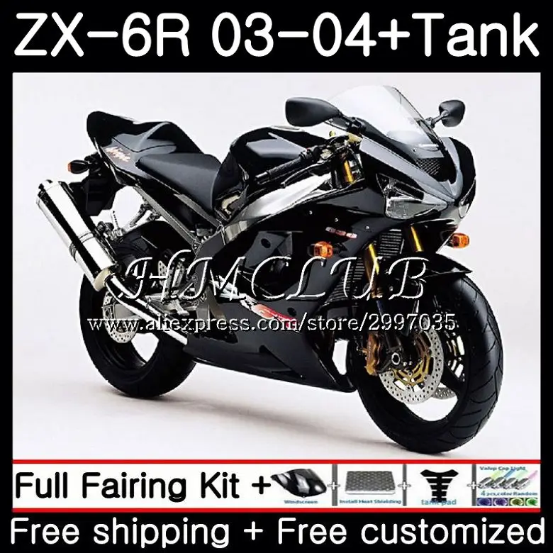 + Бак для KAWASAKI NINJA ZX600 ZX636 ZX 6R 2003 2004 56h3 636 6 R 600CC глянцевый черный ZX6R 03 04