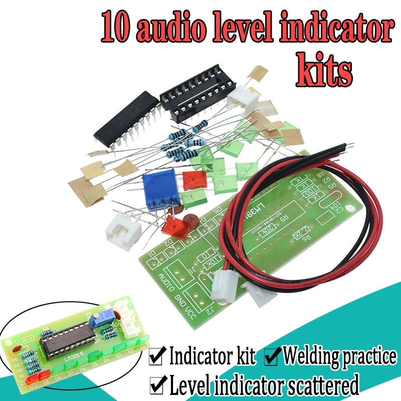 LM3915 DC 9V-12V 10 LED Sound Audio Spectrum Analyzer Level Indicator Kit DIY Electoronics Soldering Practice Set laboratory
