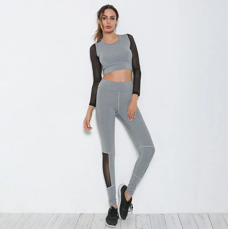 Новые женские комплекты для йоги спортивные костюмы фитнеса рубашки с длинным