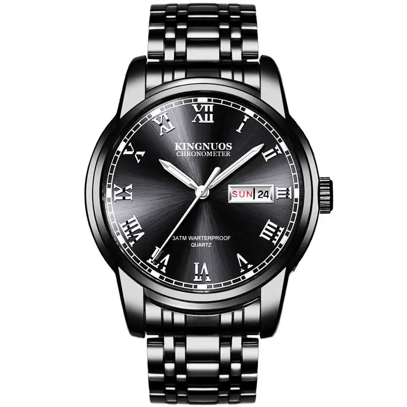 Steel and silver KINGNUOS мужские водонепроницаемые часы кварцевые деловые часы лучший бренд класса люкс мужские повседневные спортивные часы мужские Relogio Masculino - Цвет: Steel and silver