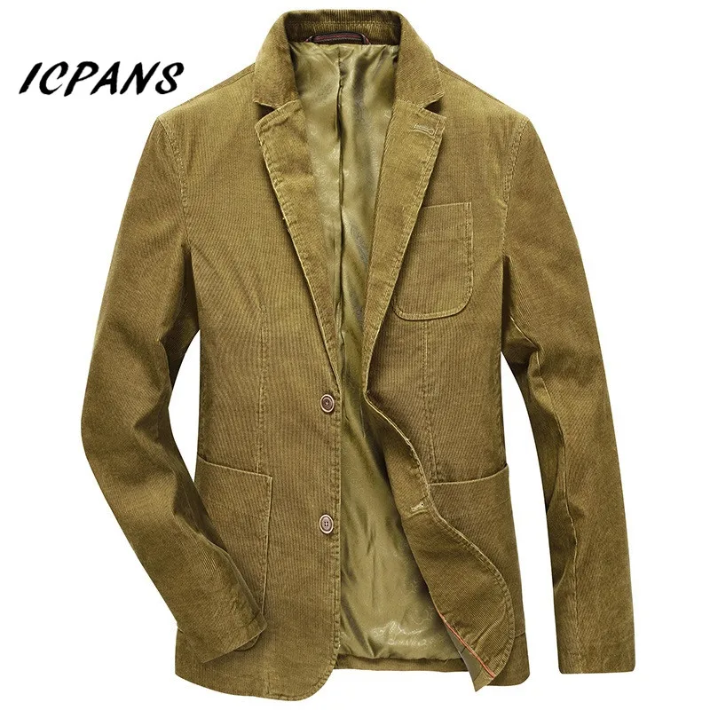 131608 khaki green ICPANS Повседневный Блейзер Masculino Осень Зима Мужской Блейзер Куртка хлопок вельвет Мужской Блейзер костюм одежда плюс размер XXXL - Цвет: 131608 khaki green