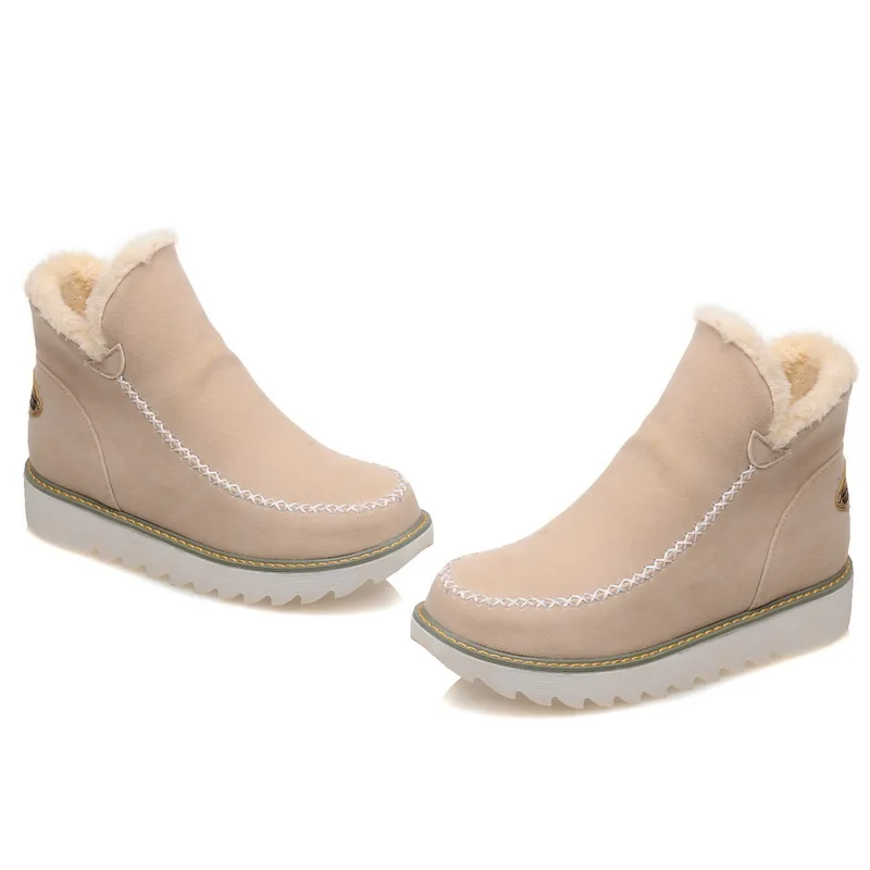 beige style 1 BONJOMARISA,, размеры 34-43, женские зимние Нескользящие ботильоны г. Женские теплые плюшевые ботинки на платформе повседневная женская обувь на танкетке - Цвет: beige style 1