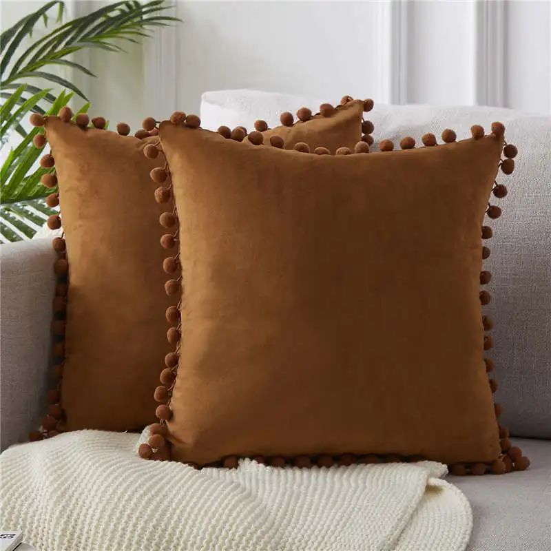 Brown-Set of 2 Topfinel мягкая бархатная наволочка для подушки с шариками, декоративная наволочка для дивана, кровати, автомобиля, дома, несколько размеров, 8 цветов - Цвет: Brown-Set of 2