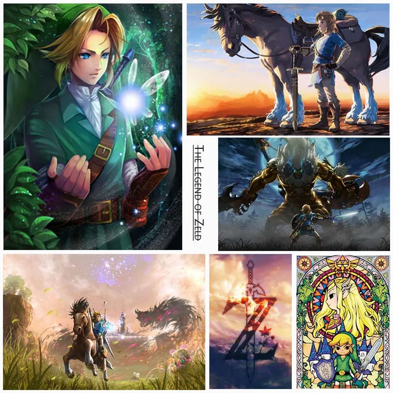Полный квадрат 5d Diy Алмазная картина Zelda игра мультфильм Диамант Картина лошадь