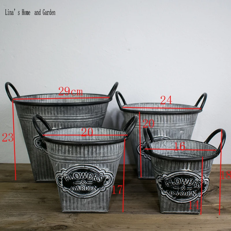 Штабелируемый винтажный цилиндрический ковш из 3 частей Оцинкованное Ведро с