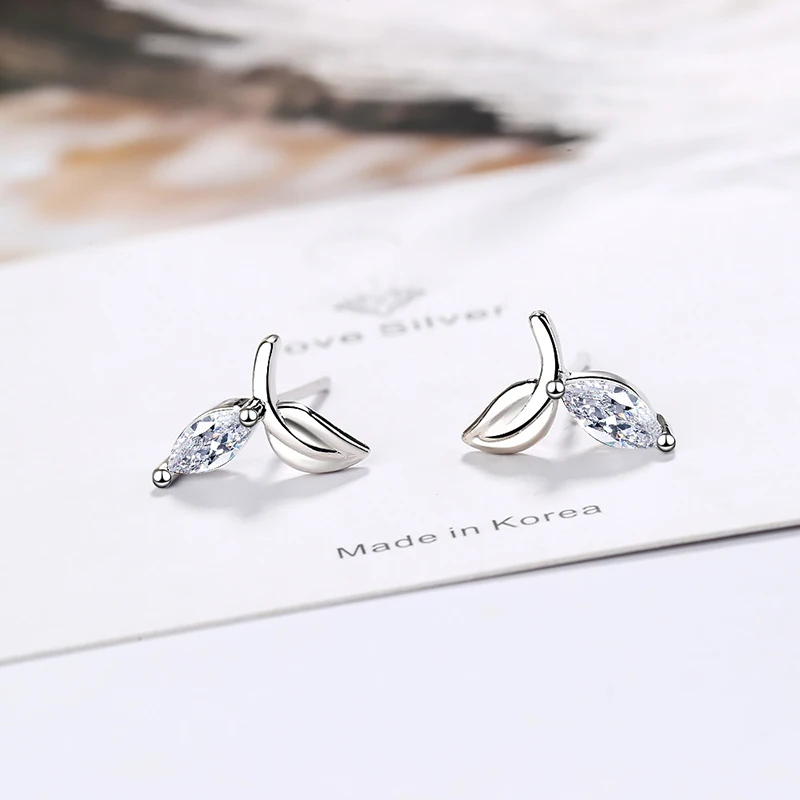 XIYANIKE 925 Sterling Silver 2019 NEW Women Leaf Crystal Stud Earrings Rhinestone Trendy Elegant Created Ear Jewelry Customized | Украшения