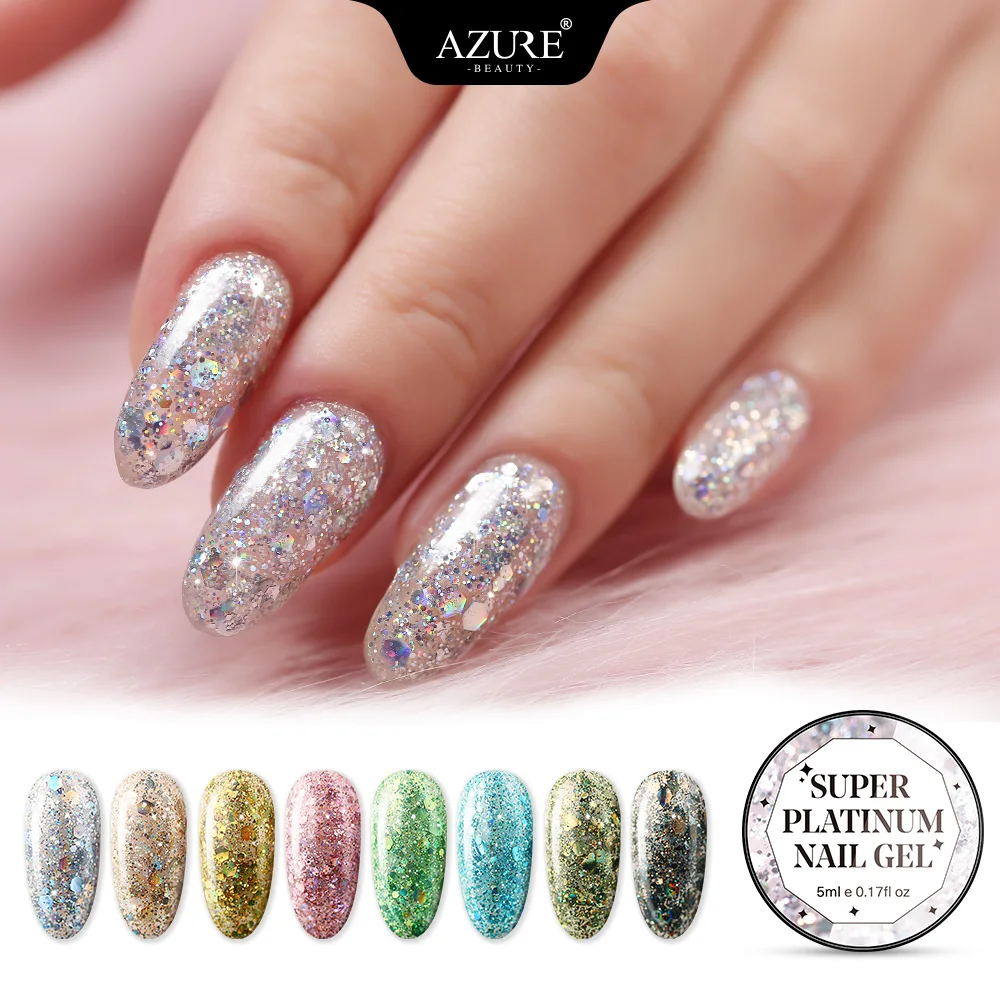 Новый суперплатиновый гель для ногтей Azure Beauty блестящий УФ с алмазным блеском
