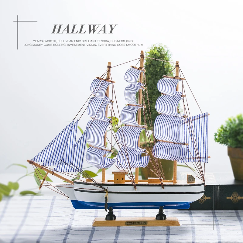 

Mediterranean creative Wooden sailboat statue home decor Wine cabinet craft room decoration objects office study Wooden figurine