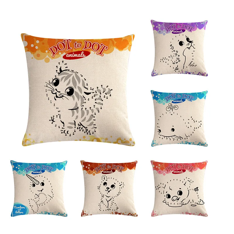

Cartoon letter animal Cute Pattern Linen Cushion Cover Home Pillowcase Chair Pillowslip Decorative Supplies House Cushion
