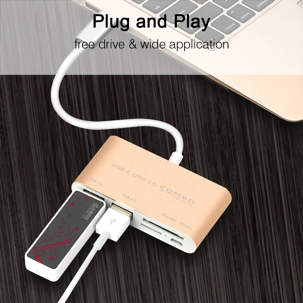 USB C концентратор картридер 5-в-1 Type OTG мульти USB-C разветвитель + Micro порт питания для