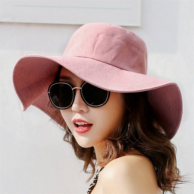 

Ditpossible new solid wide brim bucket hats women casual panama caps floppy foldable fishing cap