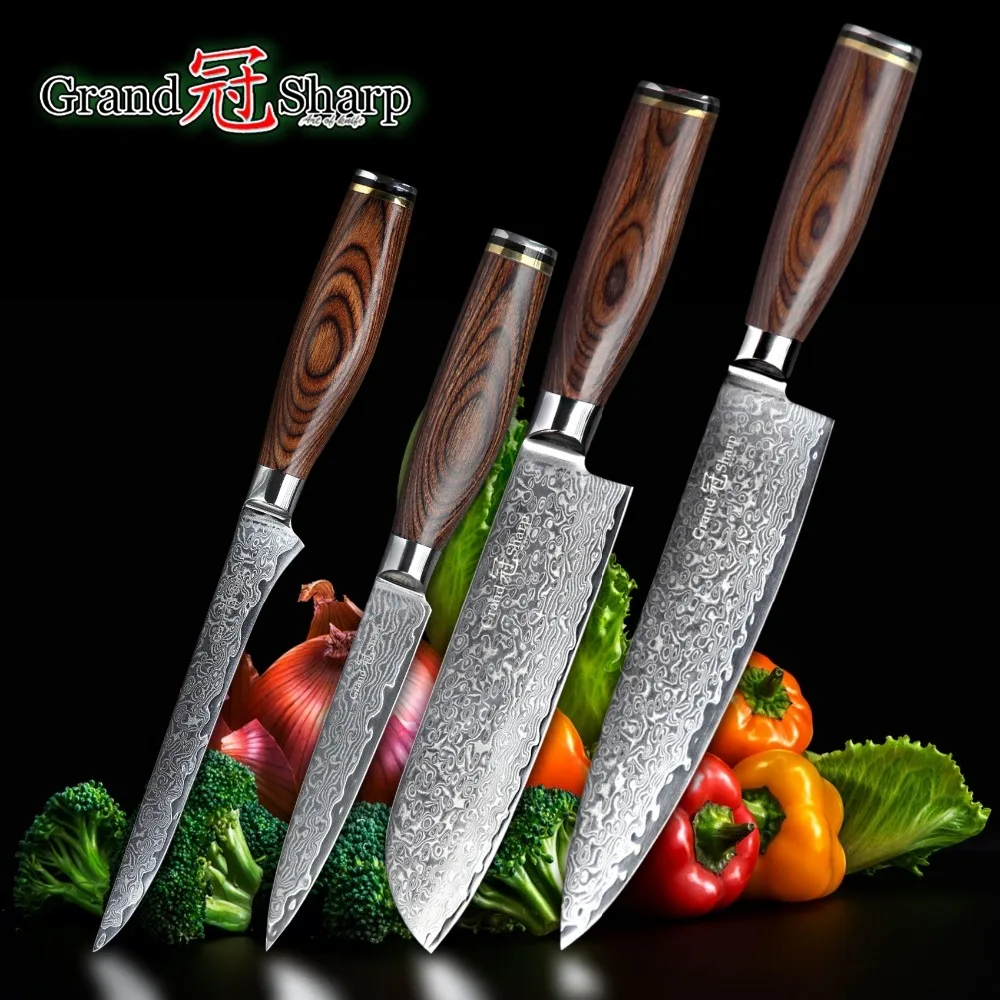 4 Pcs Kitchen Knife Set Chef Santoku Utility Boning Japanese Steel Damascus Knives 67 Layers vg10 Cooking Tools | Дом и сад