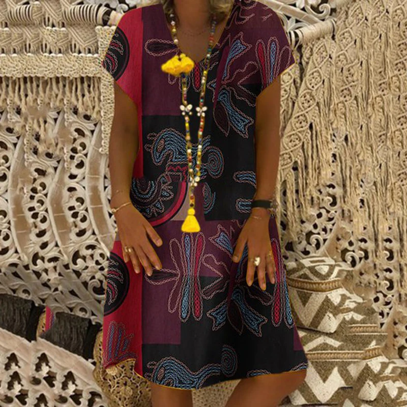 Женский пляжный сарафан в стиле бохо повседневный свободный винтажный с