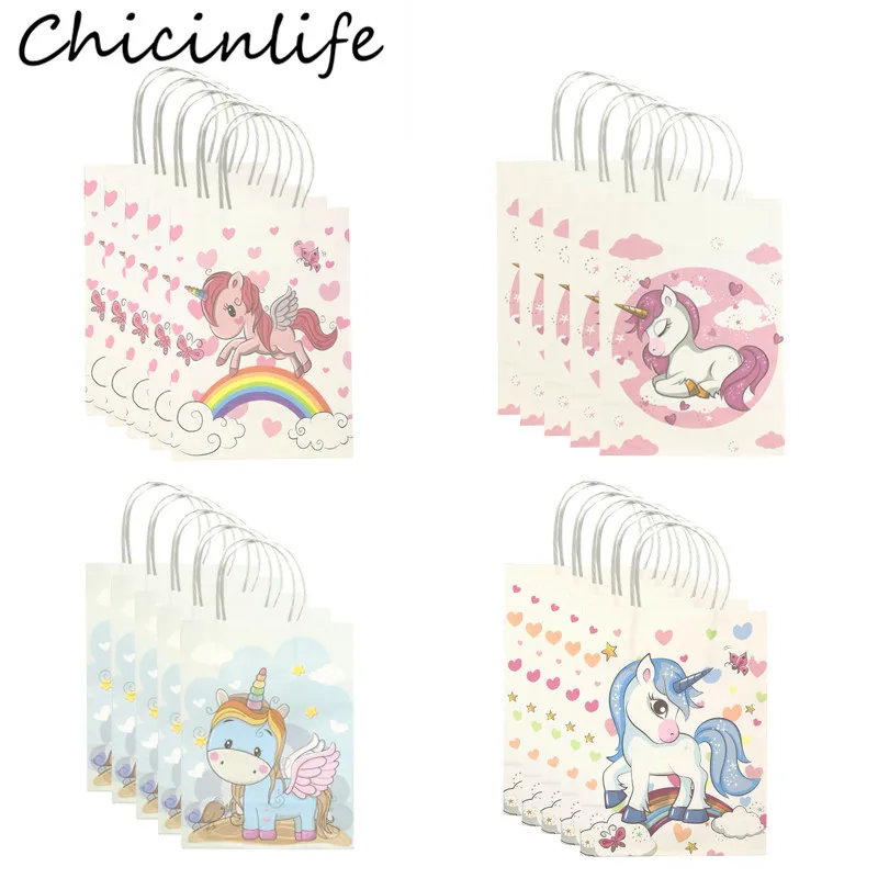 Chicinlife 5 шт. пакет из крафт бумаги в виде единорога бумажные ранцы для дня рождения