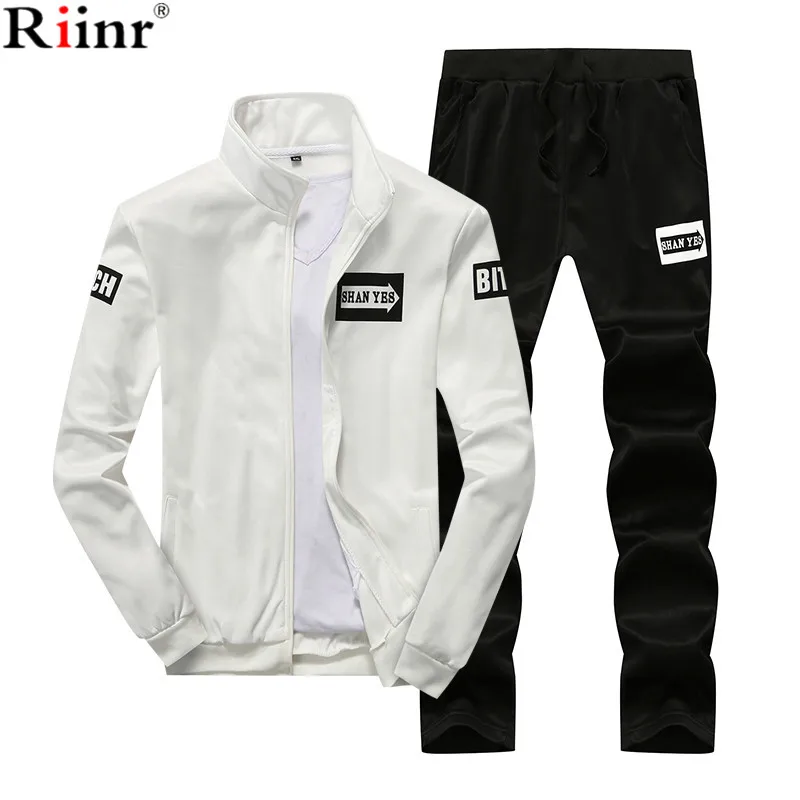 Riinr Men Tracksuit Sporting Suit Autumn Winter sweatshirt Pants Set Sweatsuit 2 Piece Mens Sportswear Hoodies + Joggers | Мужская