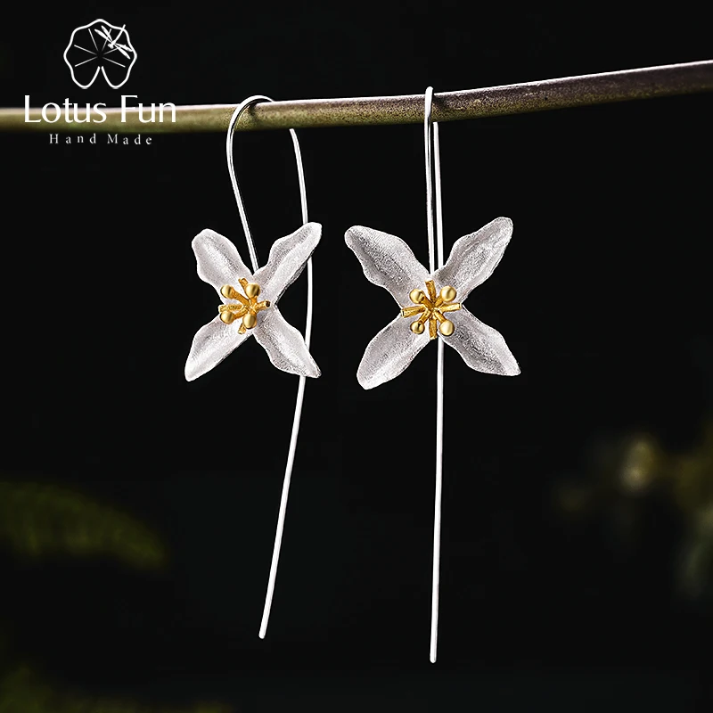 Lotus Fun, настоящее 925 пробы, серебро, натуральные, ручной работы, хорошее ювелирное изделие, Ретро стиль, поэтический клевер, модные Висячие серьги для женщин, Brincos