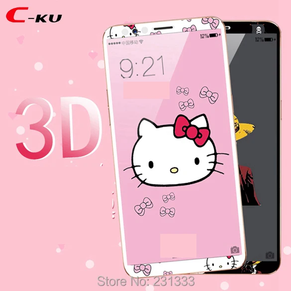 3D закаленное Стекло Экран протектор Плёнки для Huawei наслаждаться 6 S Honor 7x Xiaomi 6 OPPO R11S плюс A77 мультфильм рисунок «Hello Kitty» девушка 100 шт