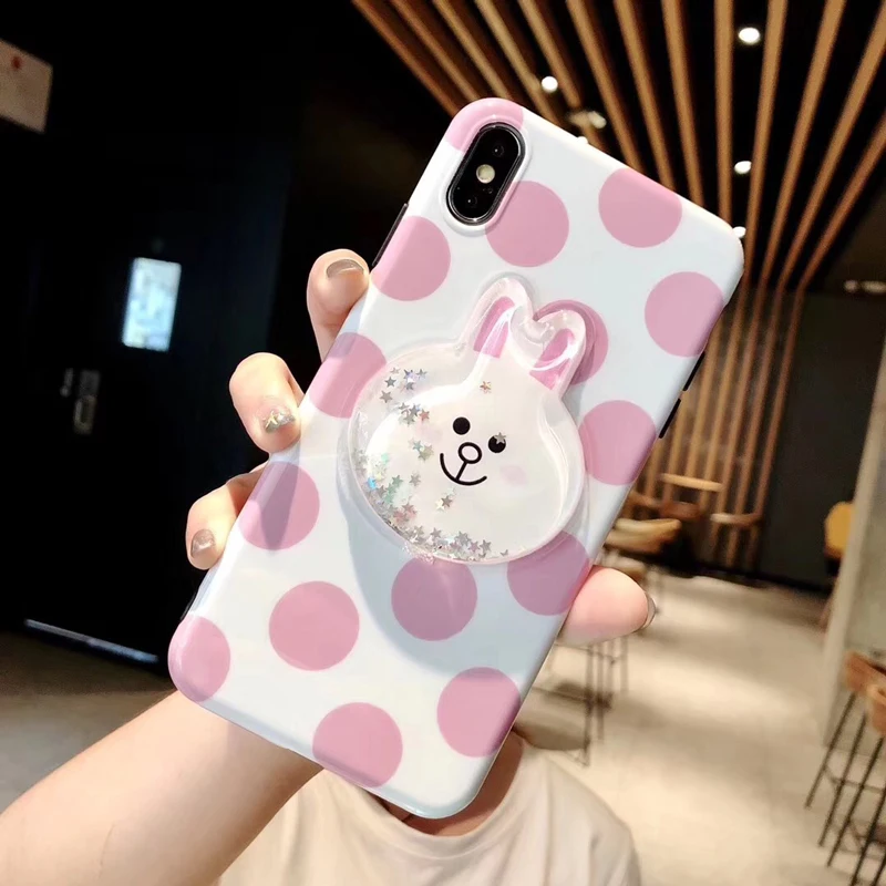 GYPHCA Polka Dot Phone Case For iphone 6 7 8 plus Bear and Bunny Liquid quicksand Flowing X XR XsMax Cover |