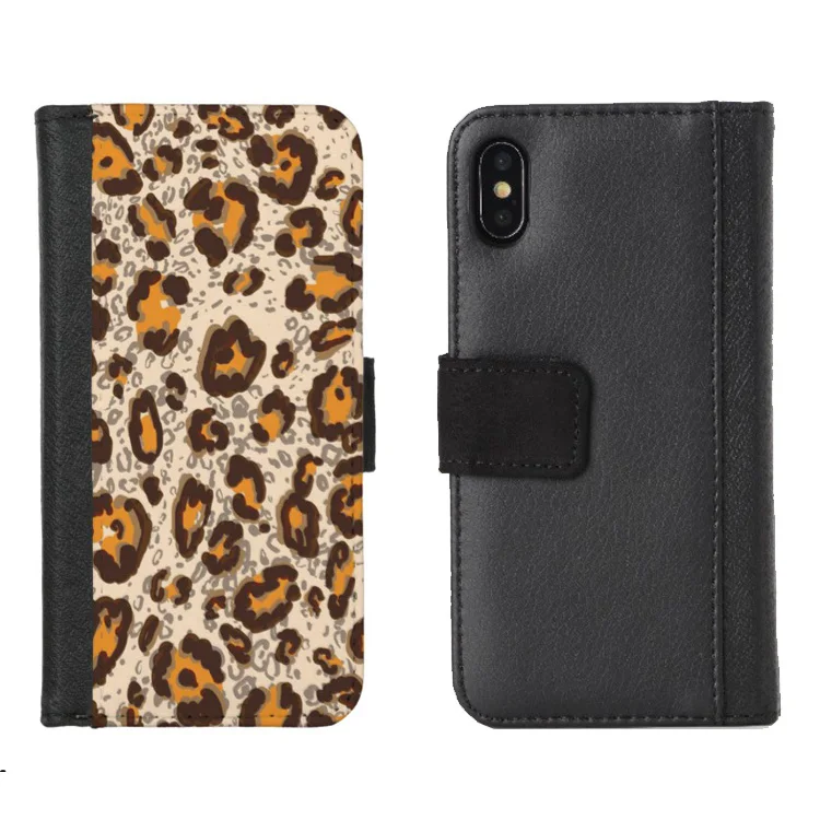 Кожаный чехол-книжка с леопардовым принтом на заказ для iPhone X/6/7/8/6 plus/7 plus/8 plus